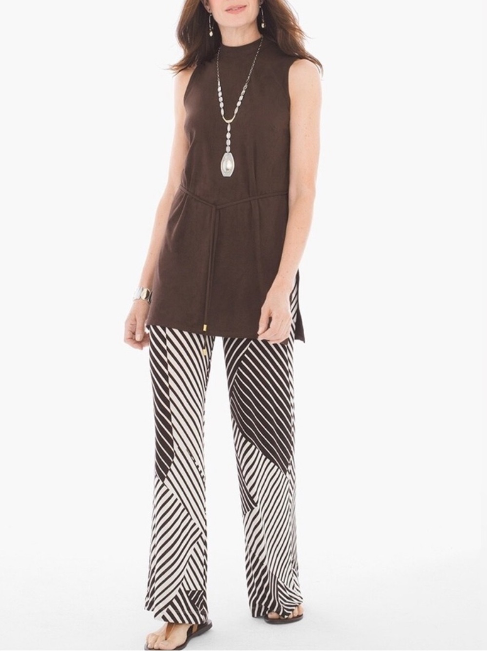 Travelers/Chico's Slouchy High Rise Chip Stripe Palazzo Pull On Wide Leg Pants 3